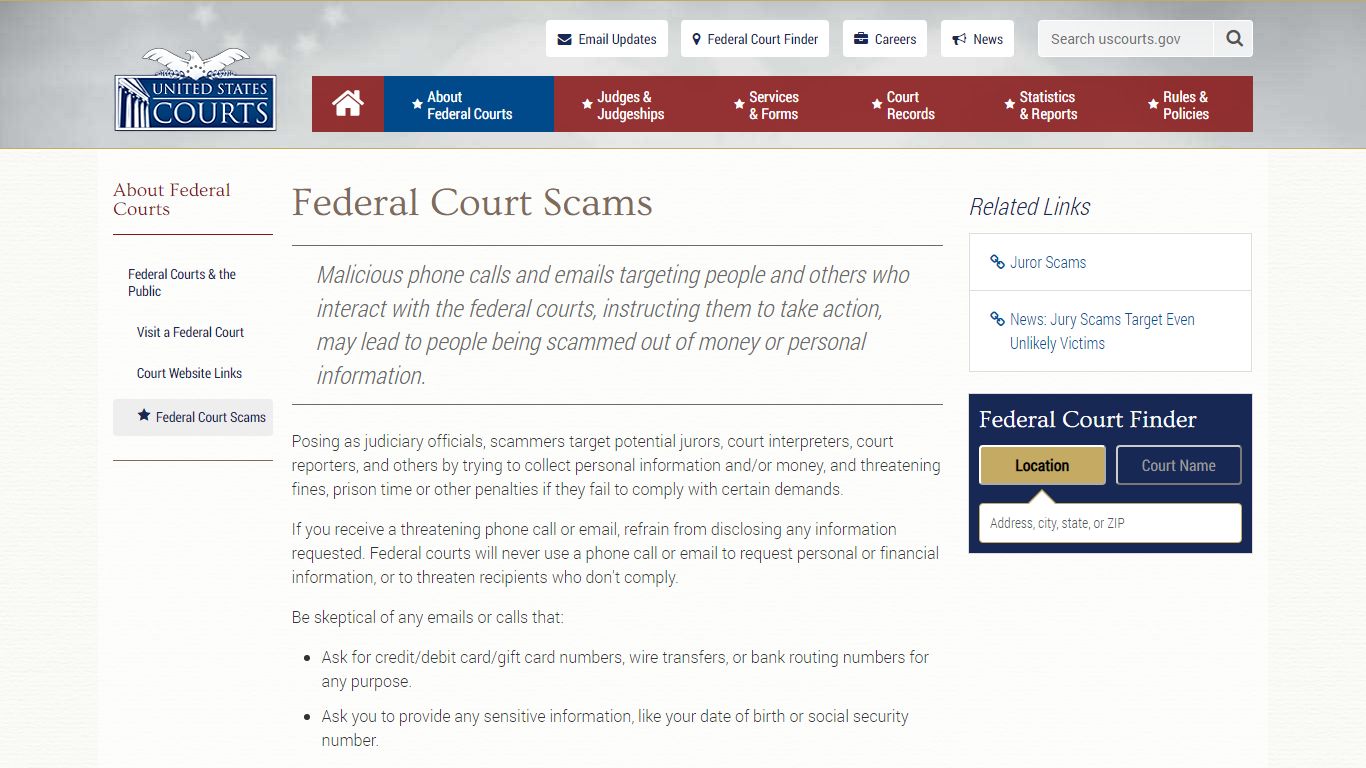 Federal Court Scams | United States Courts